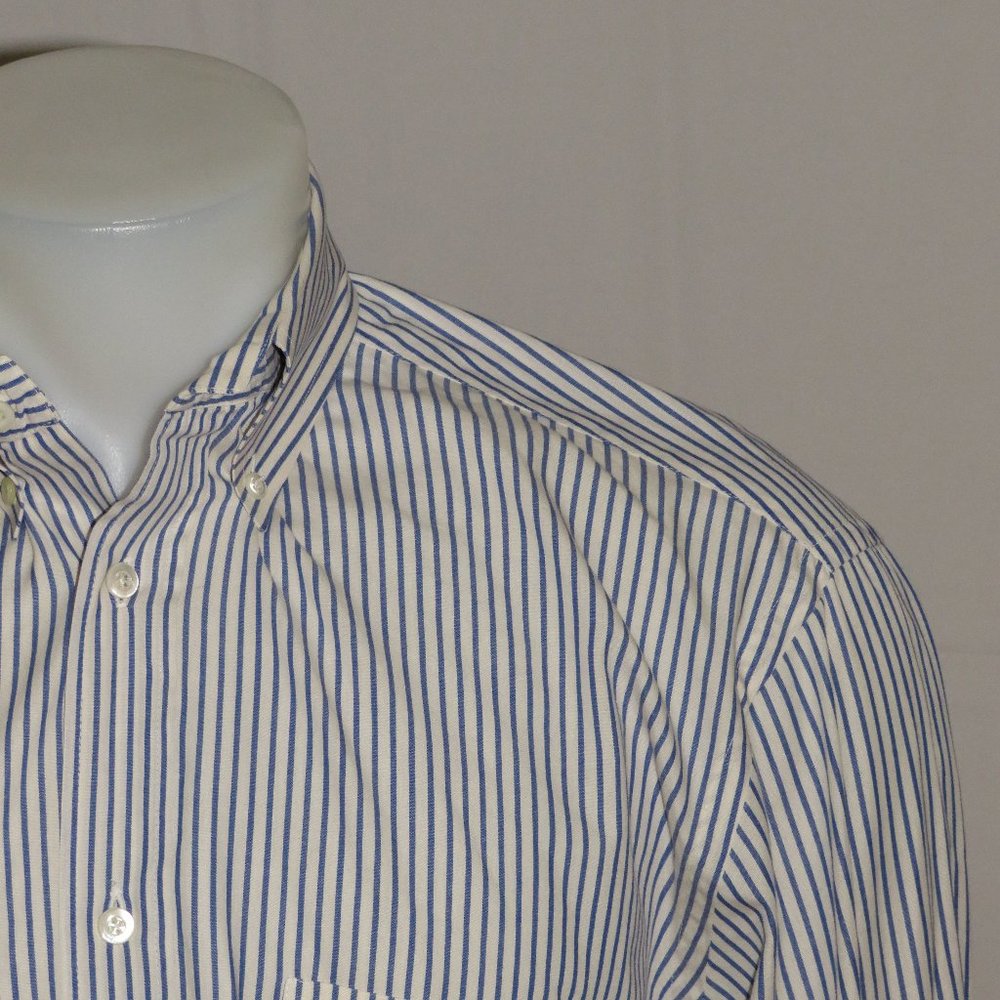 Pollini White Blue Striped Button Collar Dress Shirt 16